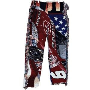 Patchwork Upcycled Blanket Pants Size 32x30 Fringe AOP Racing